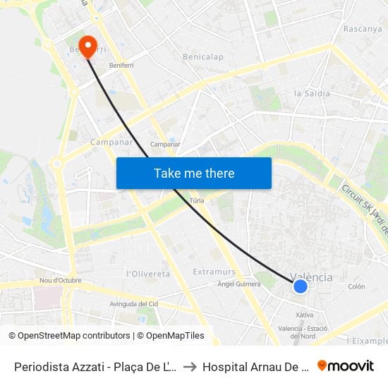 Periodista Azzati - Plaça De L'Ajuntament to Hospital Arnau De Vilanova map