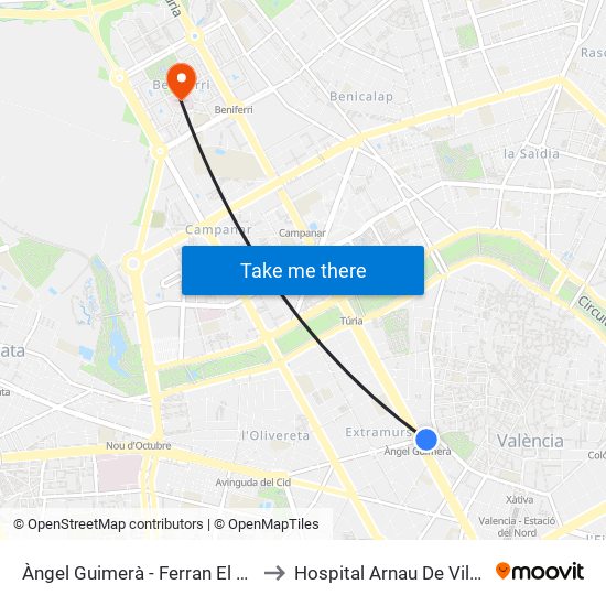 Àngel Guimerà - Ferran El Catòlic to Hospital Arnau De Vilanova map