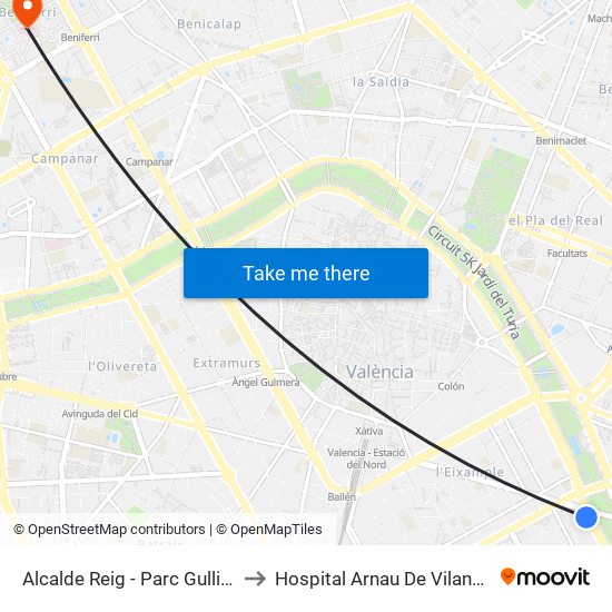 Alcalde Reig - Parc Gulliver to Hospital Arnau De Vilanova map