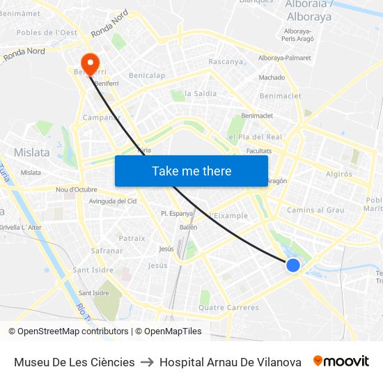 Museu De Les Ciències to Hospital Arnau De Vilanova map