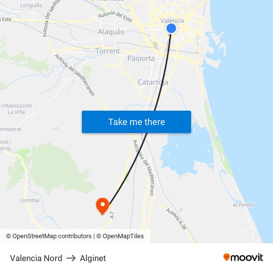 Valencia Nord to Alginet map