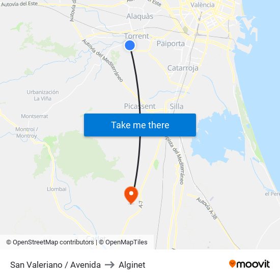 San Valeriano / Avenida to Alginet map