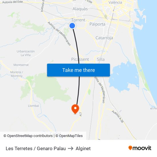 Les Terretes / Genaro Palau to Alginet map