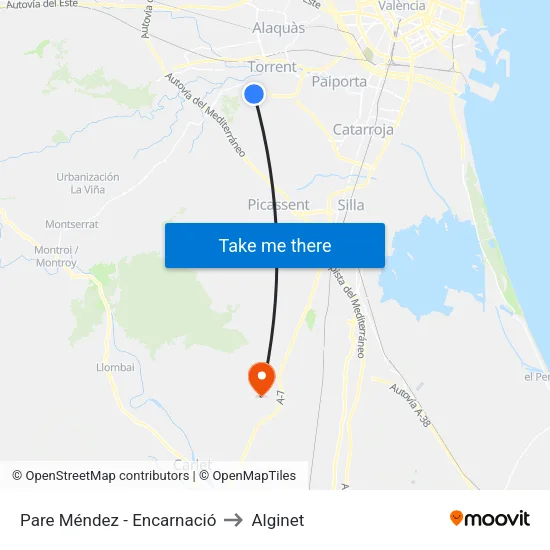 Pare Méndez - Encarnació to Alginet map
