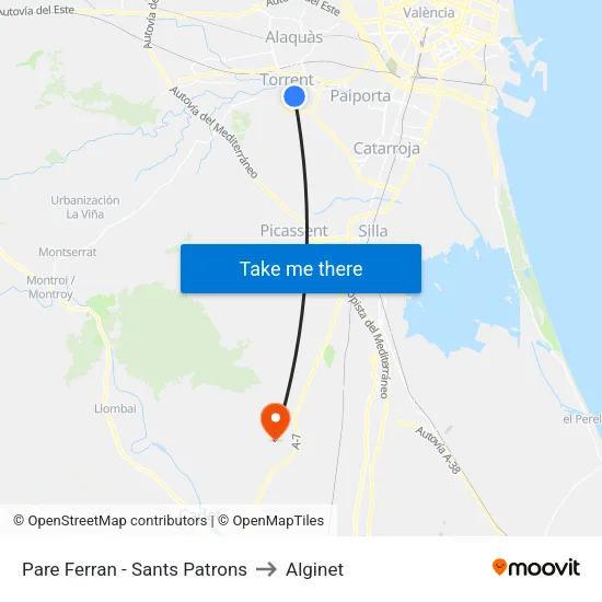 Pare Ferran - Sants Patrons to Alginet map