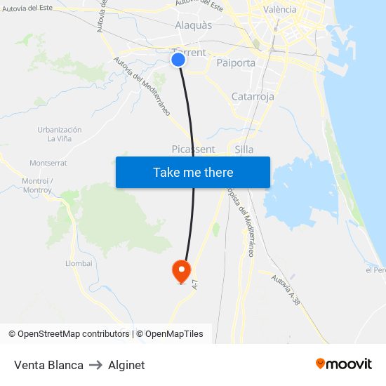 Venta Blanca to Alginet map