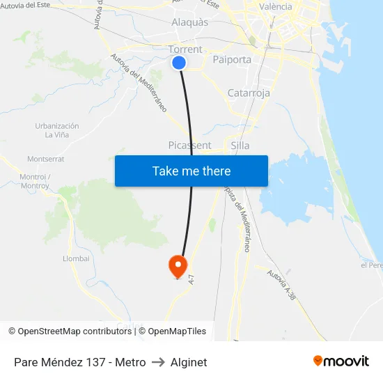 Padre Méndez - Metro to Alginet map