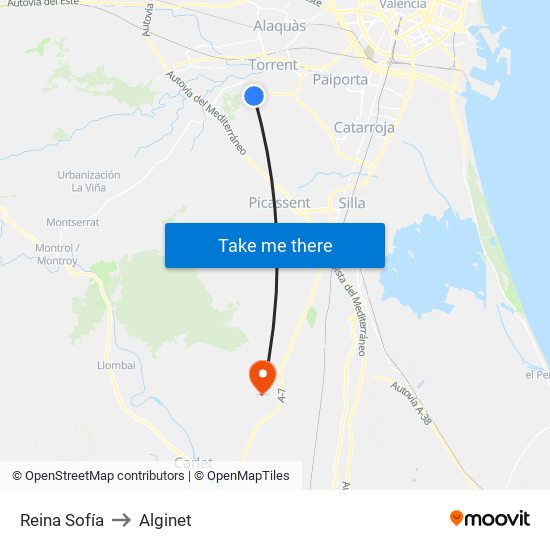 Reina Sofía to Alginet map