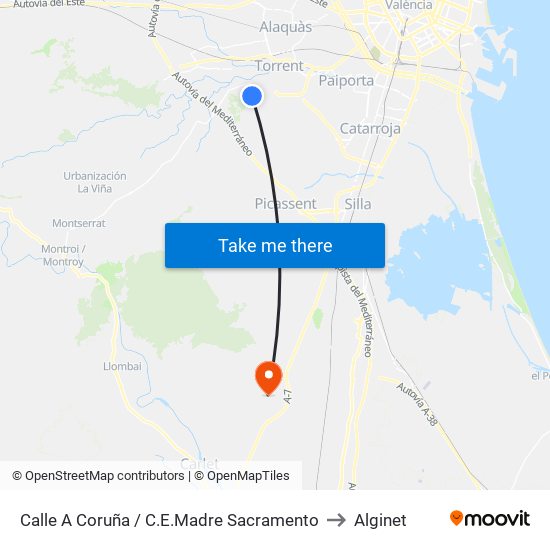 Calle A Coruña / C.E.Madre Sacramento to Alginet map