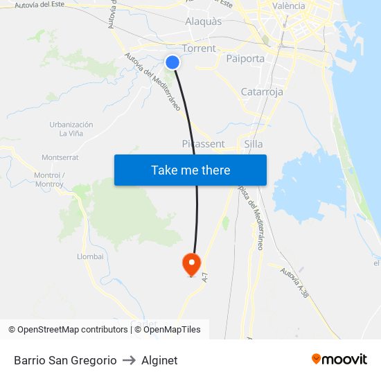 Barrio San Gregorio to Alginet map