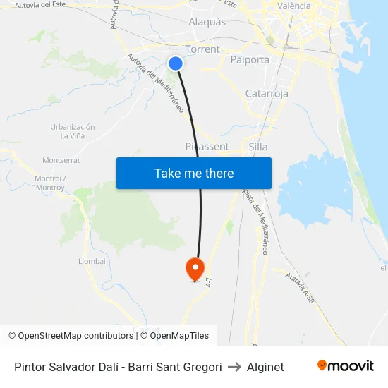 Pintor Salvador Dalí - Barri Sant Gregori to Alginet map
