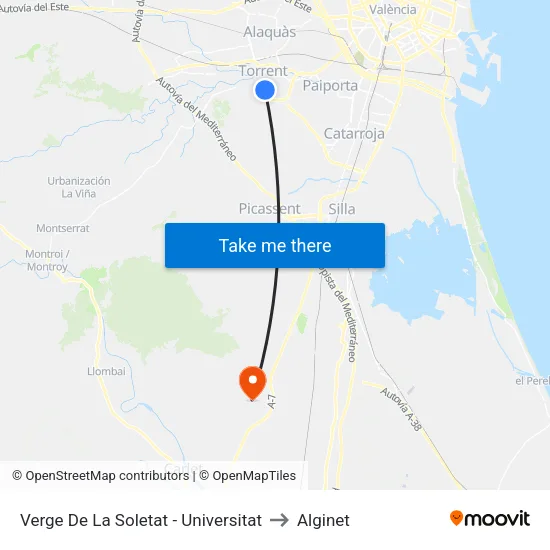 Verge De La Soletat - Universitat to Alginet map