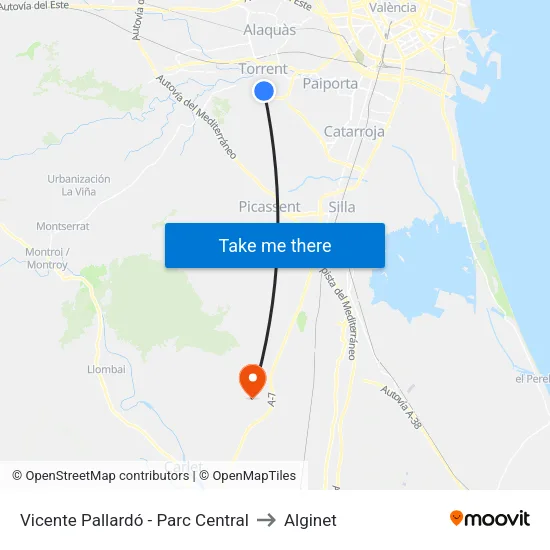 Vicente Pallardó - Parc Central to Alginet map