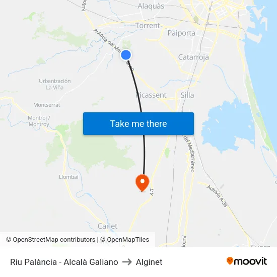 Riu Palància - Alcalà Galiano to Alginet map