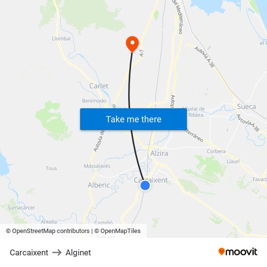 Carcaixent to Alginet map