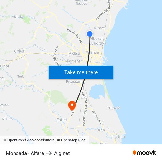 Moncada - Alfara to Alginet map