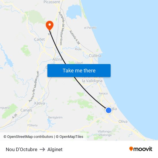 Nou D'Octubre to Alginet map