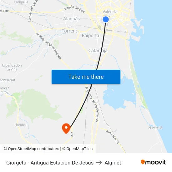 Giorgeta - Carcaixent to Alginet map