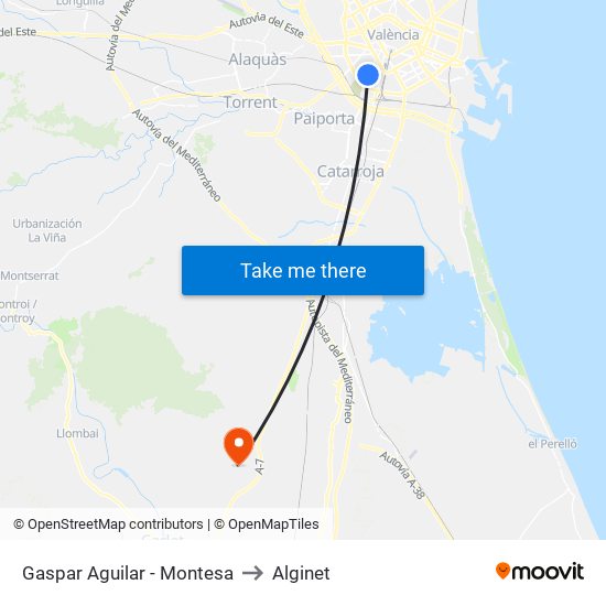 Gaspar Aguilar - Montesa to Alginet map