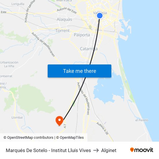 Marqués De Sotelo - Institut Lluís Vives to Alginet map
