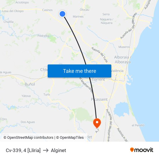 Cv-339, 4 [Llíria] to Alginet map