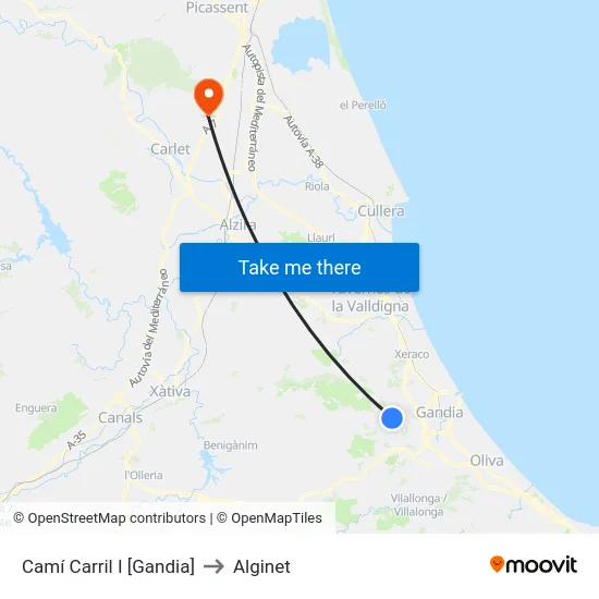 Camí Carril I [Gandia] to Alginet map