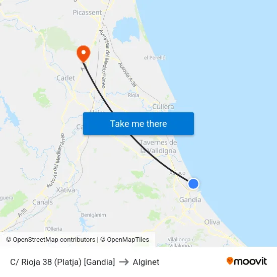 C/ Rioja 38 (Platja) [Gandia] to Alginet map