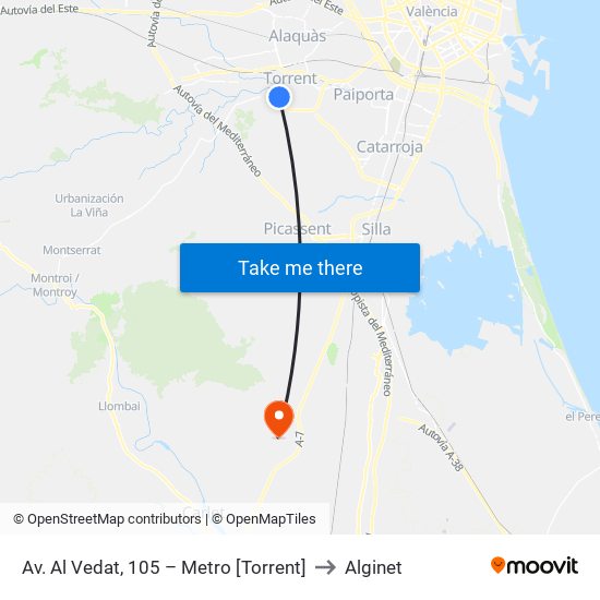 Av. Al Vedat, 105 – Metro [Torrent] to Alginet map