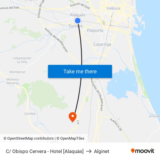 C/ Obispo Cervera - Hotel [Alaquàs] to Alginet map