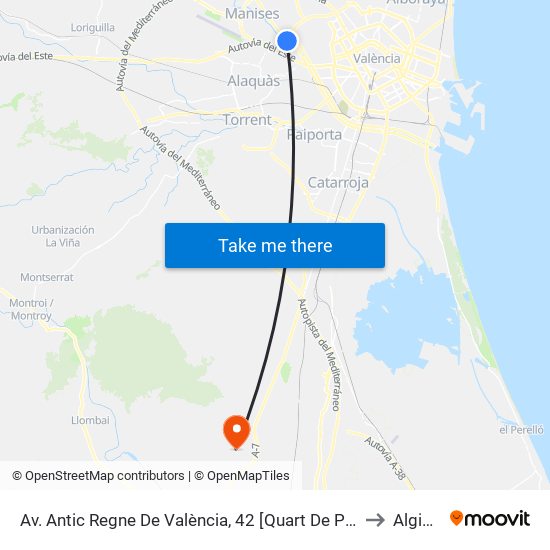 Av. Antic Regne De València, 42 [Quart De Poblet] to Alginet map