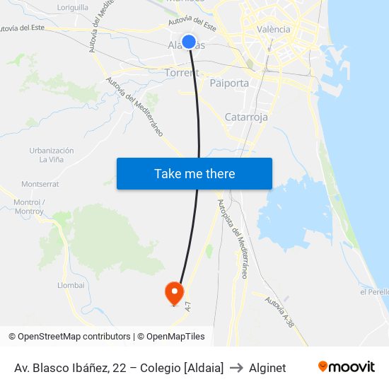 Av. Blasco Ibáñez, 22 – Colegio [Aldaia] to Alginet map
