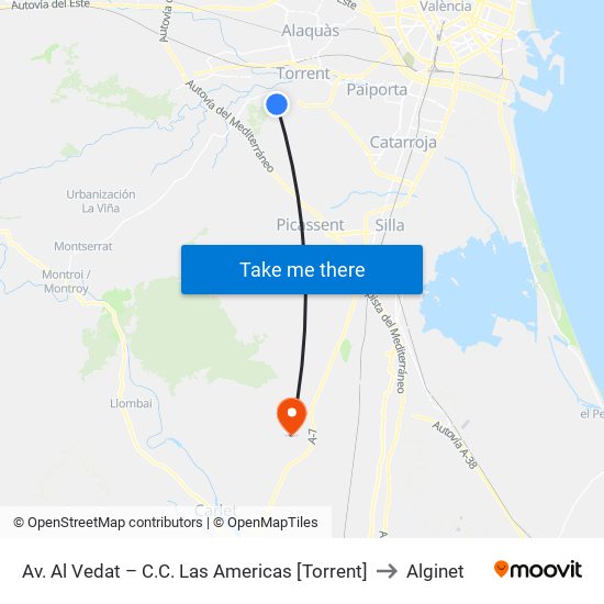 Av. Al Vedat – C.C. Las Americas [Torrent] to Alginet map