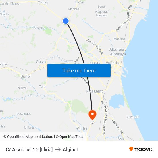 C/ Alcublas, 15 [Llíria] to Alginet map