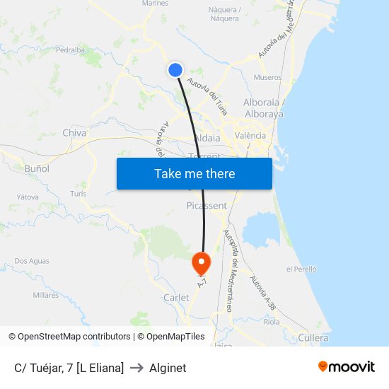 C/ Tuéjar, 7 [L Eliana] to Alginet map