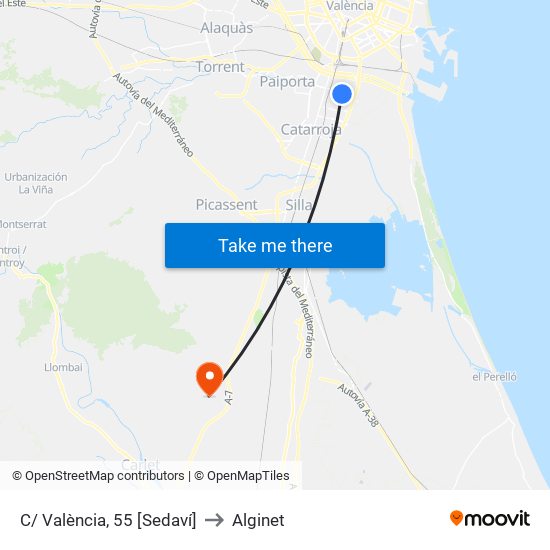 C/ València, 55 [Sedaví] to Alginet map