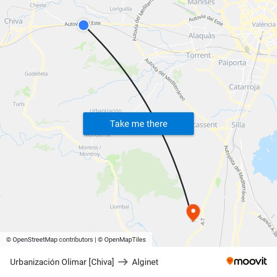 Urbanización Olimar [Chiva] to Alginet map