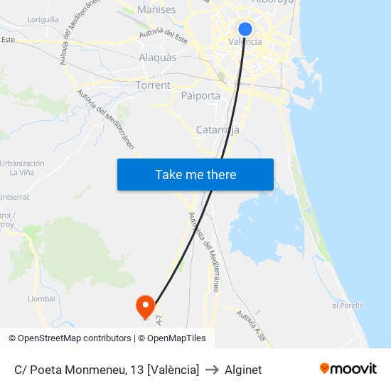 C/ Poeta Monmeneu, 13 [València] to Alginet map