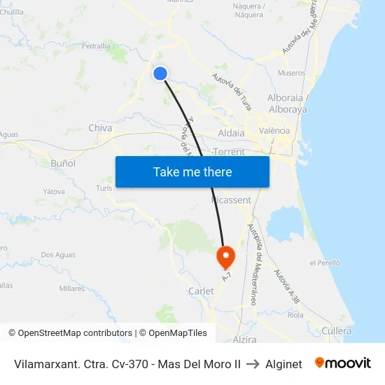 Vilamarxant. Ctra. Cv-370 - Mas Del Moro II to Alginet map