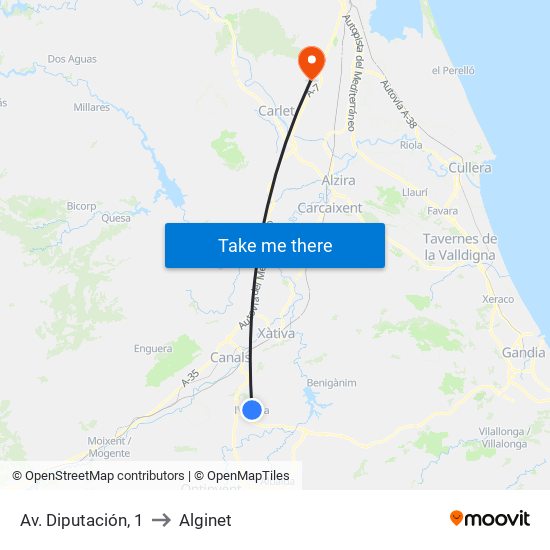 Av. Diputación, 1 to Alginet map