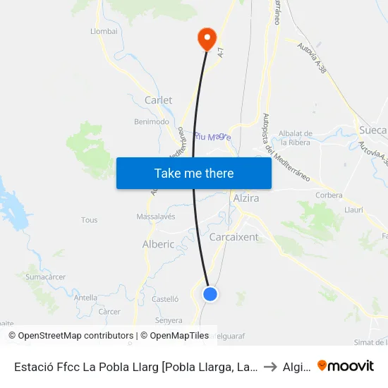 Estació Ffcc La Pobla Llarg [Pobla Llarga, La] (A Demanda) to Alginet map