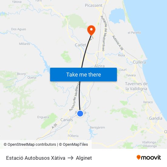 Estació Autobusos Xàtiva to Alginet map