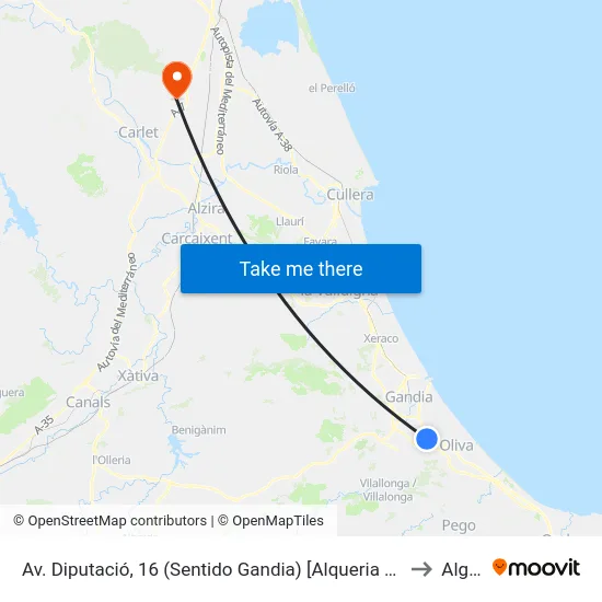 Av. Diputació, 16 (Sentido Gandia) [Alqueria De La Comtessa, L] to Alginet map