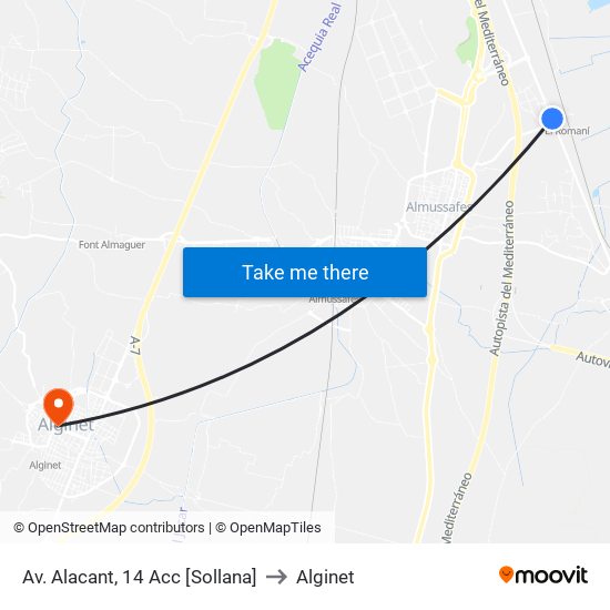 Av. Alacant, 14 Acc [Sollana] to Alginet map