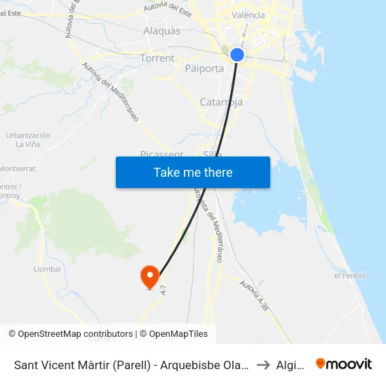 Sant Vicent Màrtir (Parell) - Arquebisbe Olaechea to Alginet map