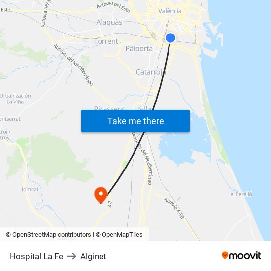 Hospital La Fe to Alginet map