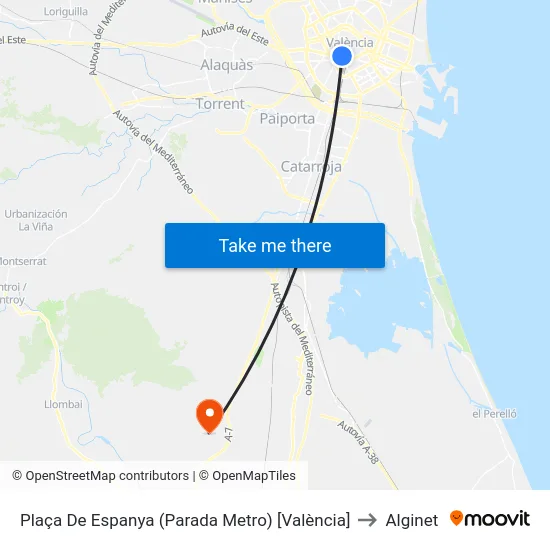 Plaça De Espanya (Parada Metro) [València] to Alginet map