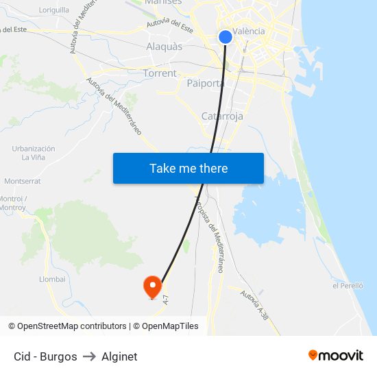 Cid - Burgos to Alginet map