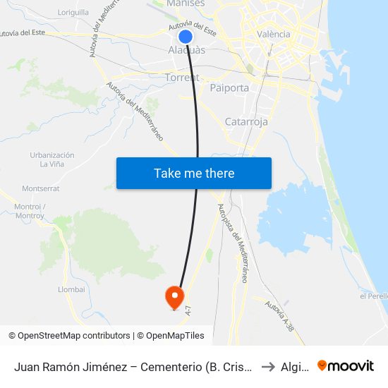 Juan Ramón Jiménez – Cementerio (B. Cristo) [Aldaia] to Alginet map