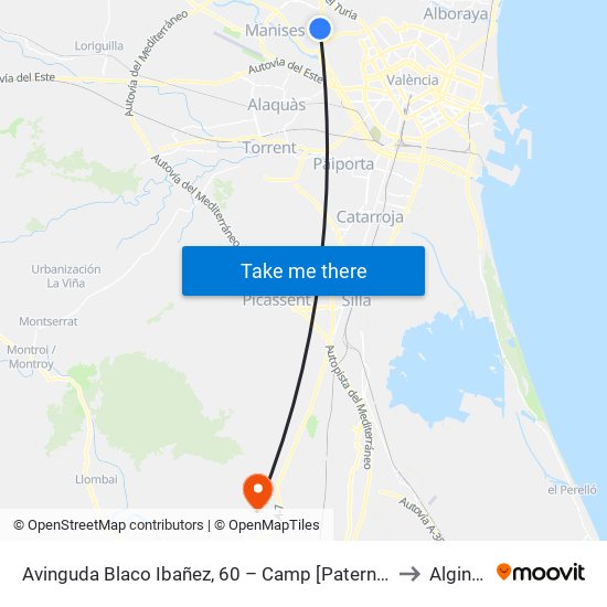 Avinguda Blaco Ibañez, 60 – Camp [Paterna] to Alginet map