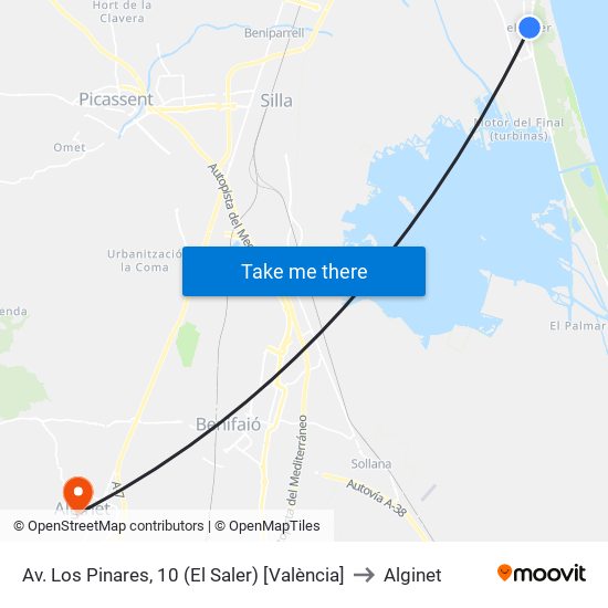 Av. Los Pinares, 10 (El Saler) [València] to Alginet map